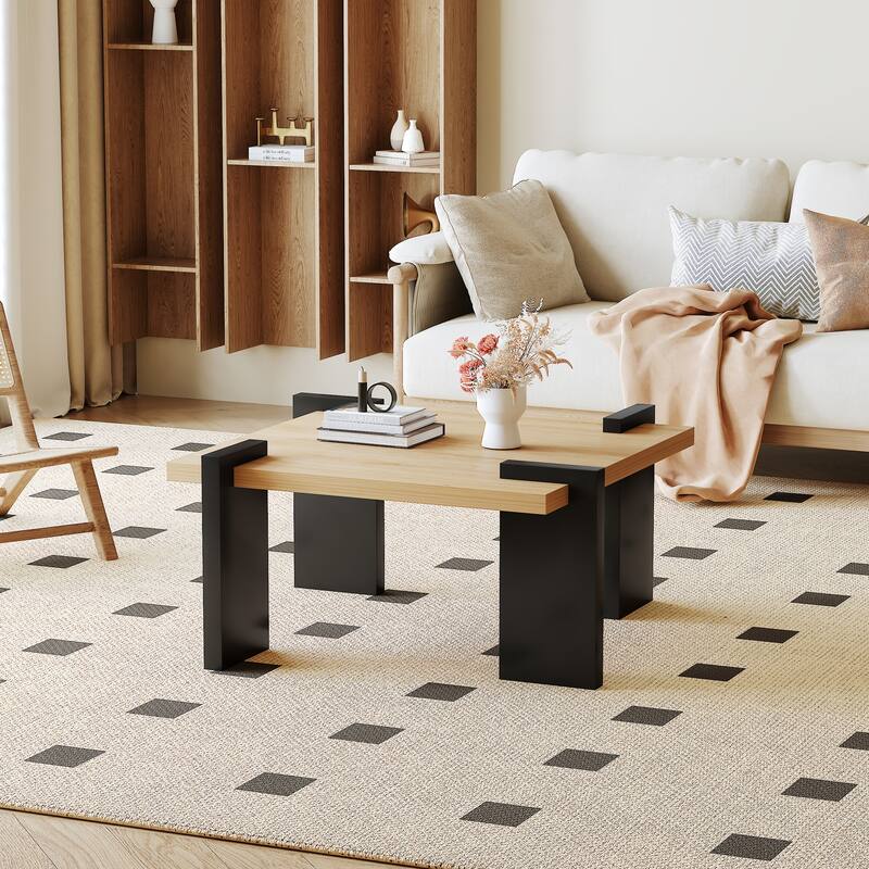 Walnut MDF Coffee Table, 31.5" Square Modern Minimalist Design for Living Room - 31.5*31.5*16.6