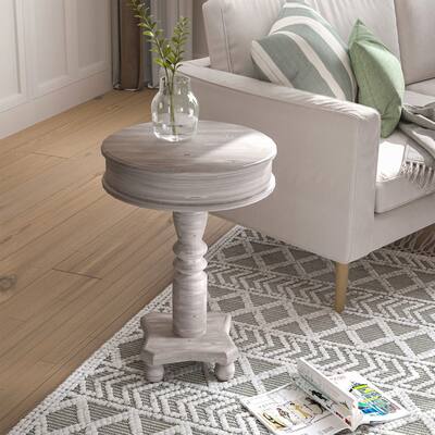 COSIEST Rustic Farmhouse Accent SideTable, Grey Pedestal End Table