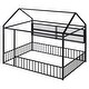 preview thumbnail 3 of 70, Metal House Bed with Metal Grid and Storage Shelves, Twin/Full Size Floor Montessori Bed with Roof Frame and Fence Guardrails