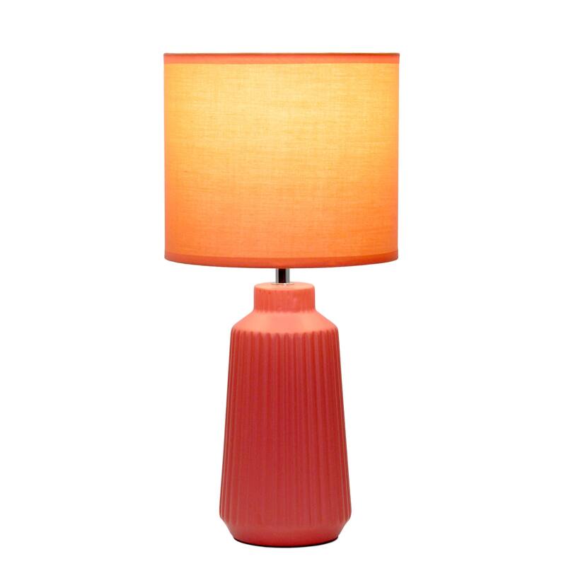 Vertical Grooved Ceramic Table Lamp with Drum Shade - 16" - Orange