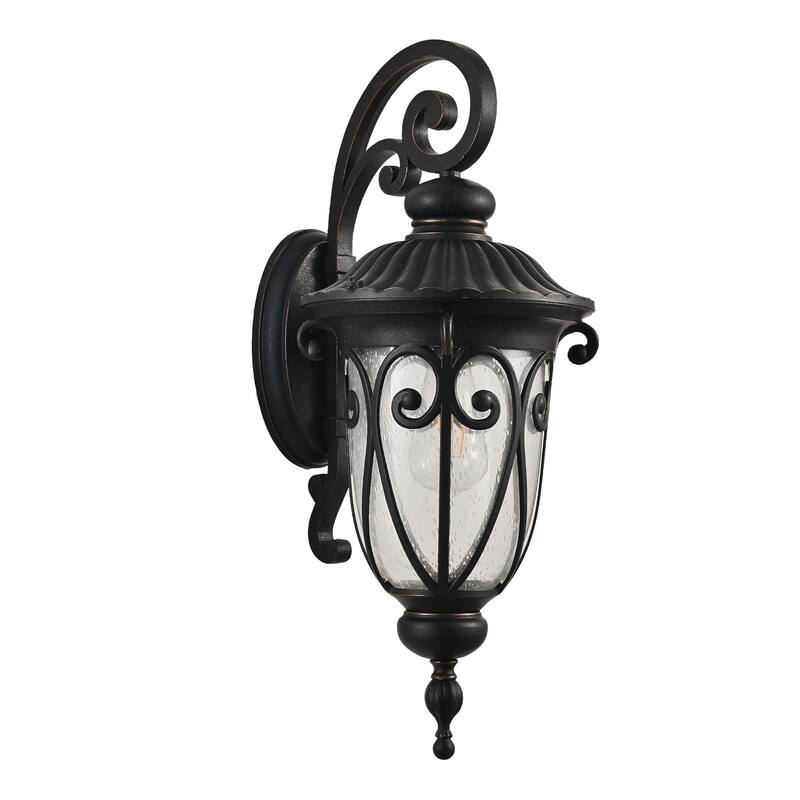 23" 1-Pack Classic Black Outdoor Wall Lantern with Bubble Glass