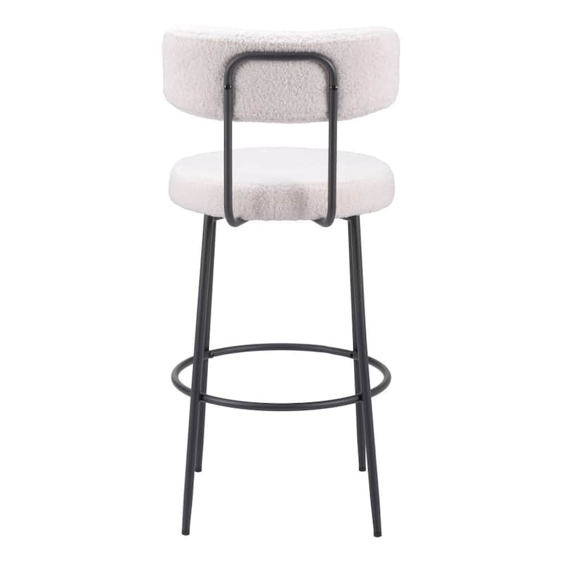 Set of Two 29" Ivory And Black Shearling And Steel Low Back Bar Height Bar Chairs