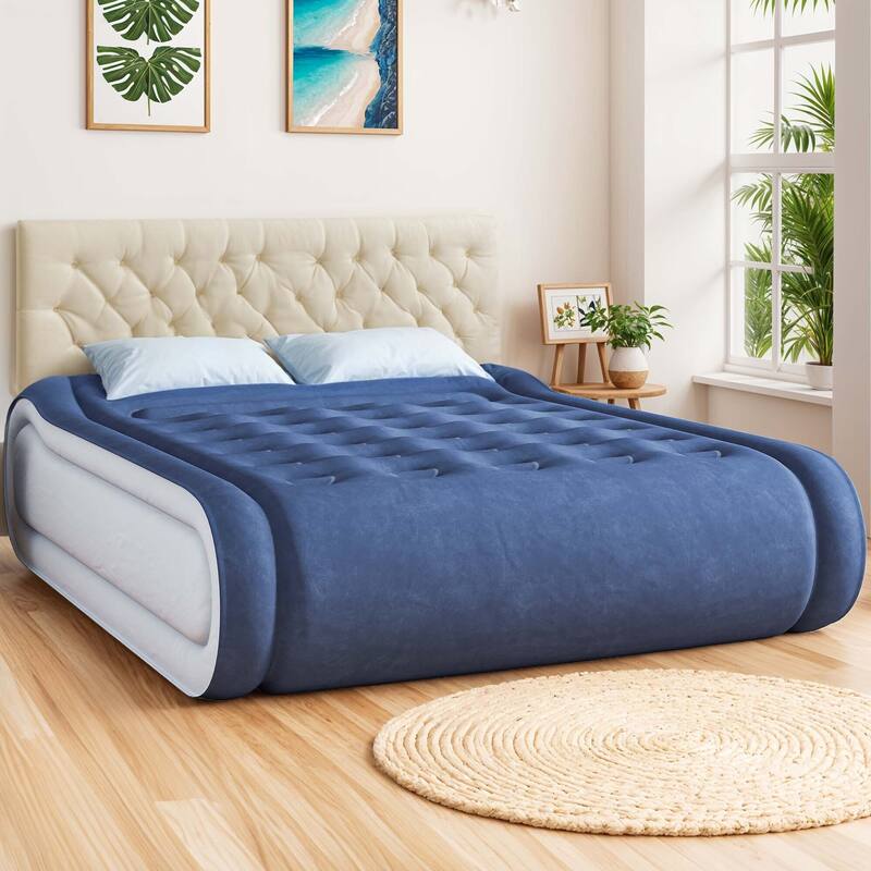 Moasis Queen 17 Inch Inflatable Mattress with Integrated Pillow