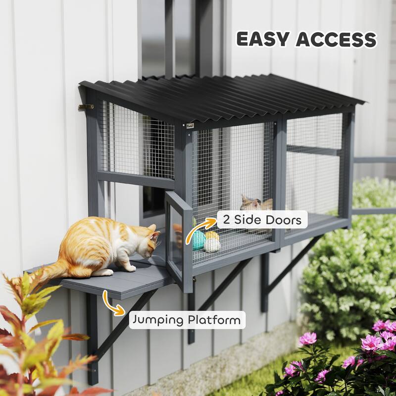 PawHut Cat Catio, Outdoor Cat Enclosure Window Perch for Multiple Kittens with Jumping Platform