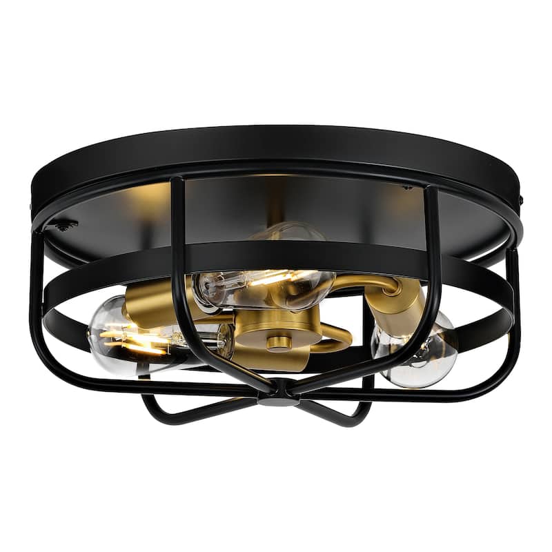 3-Light Black Farmhouse Cage Flush Mount Ceiling