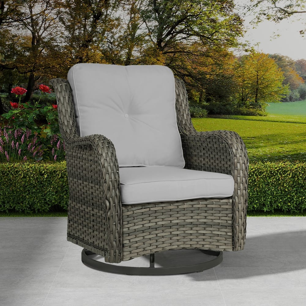 Patio Rattan Chairs Outdoor Wicker Swivel Rocker with Cushion