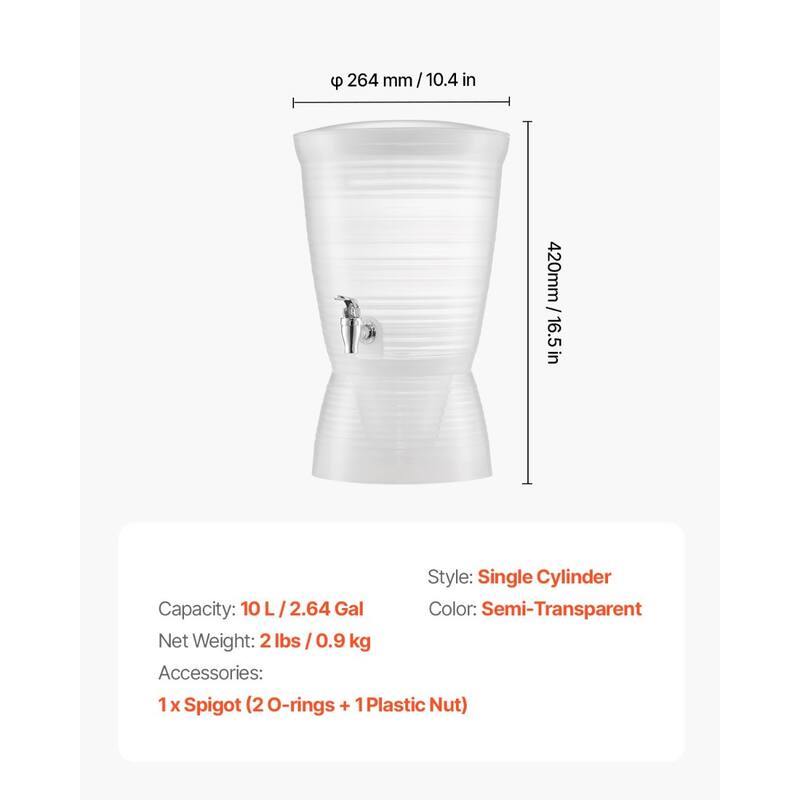 Semi Transparent Single Cylinder Beverage Dispenser with Ice Chamber - 10.4 x 10.4 x 16.5 in