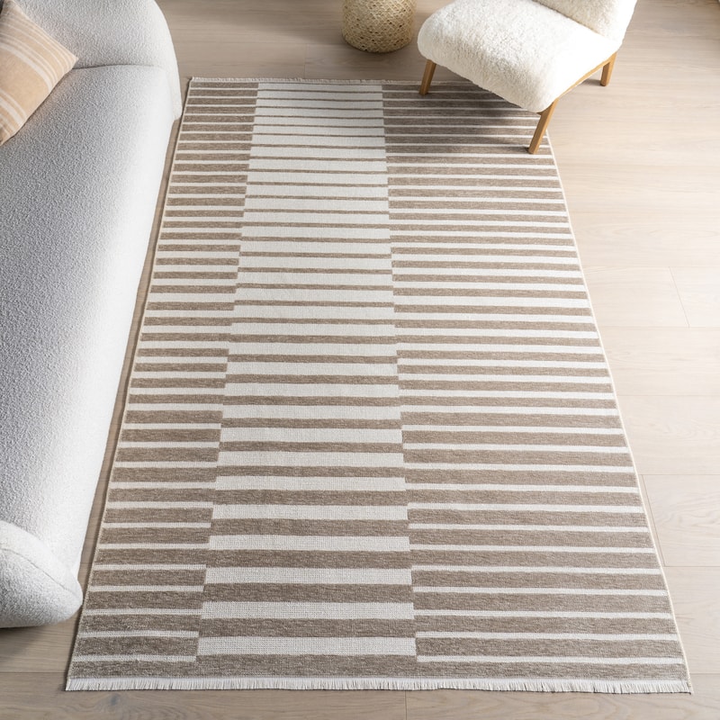 Nuloom Mirielle SuperiorWash Striped Machine Washable Area Rug - 4' x 6' - Taupe