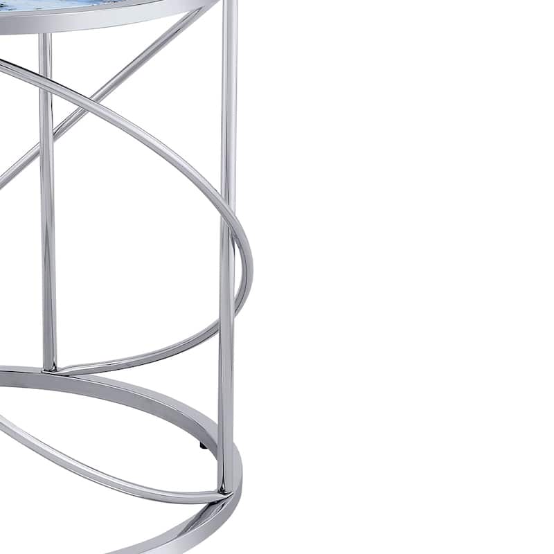 ACME Lyda End Table, Blue Marble Print & Chrome Finish