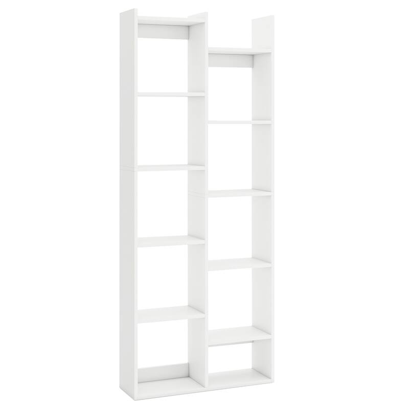 Gymax 11-Tier Bookcase w/Anti-Tipping Kits Wood Display Shelf
