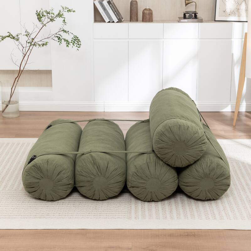 Versatile Lazy Sofa Corduroy Chaise Lounge Floor Couch Composed of 5 Cylindrical Pillows with Adjustable Straps