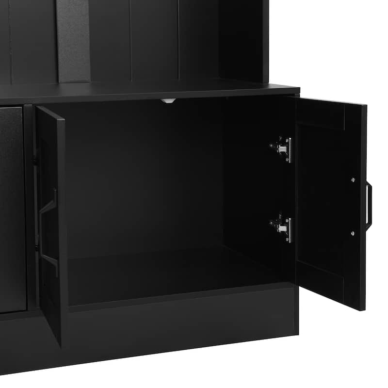 79" Modern Hall Tree with Shoe Storage, 4-in-1 Entryway Bench with 4 Coat Hooks & Adjustable Shelf Mudroom Wood Storage Cabinet