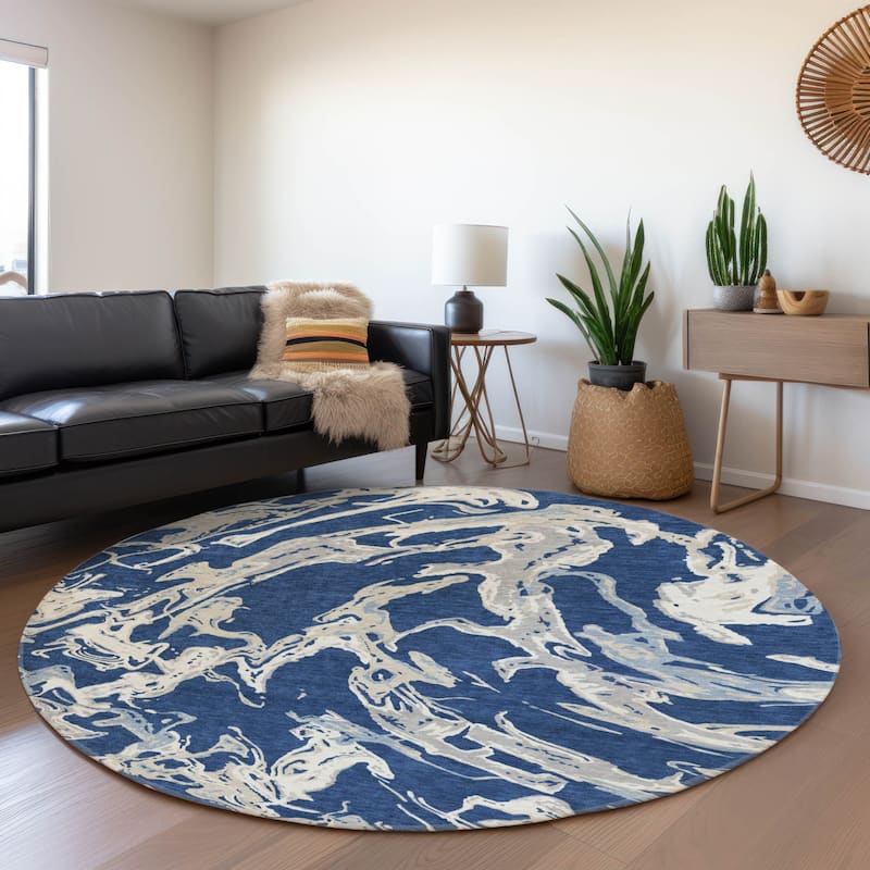 Premium Washable Super Soft Abstract Thrust Mayfield Rug - Navy - 8' x 8'