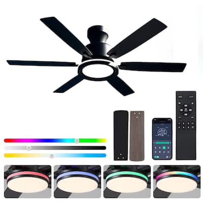 54 Inch Flush Mount Low Profile Ceiling Fan with Light - 54 Inches