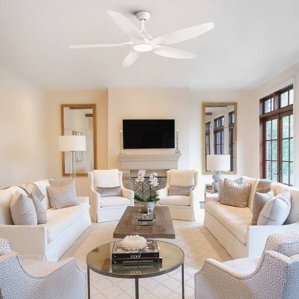60 in. Integrated LED Indoor&Outdoor Matte White Ceiling Fan with Light Kit and Remote