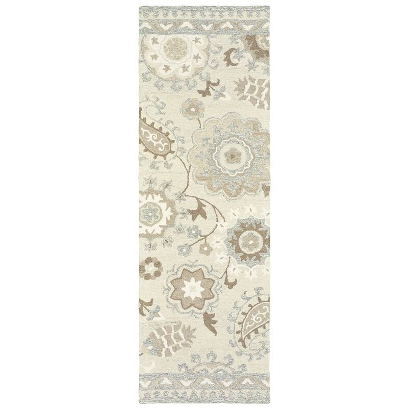 Style Haven Marthrown Ivory/ Grey Undyed Wool Handcrafted Area Rug - 2' 6" x 8' - Cream/Grey