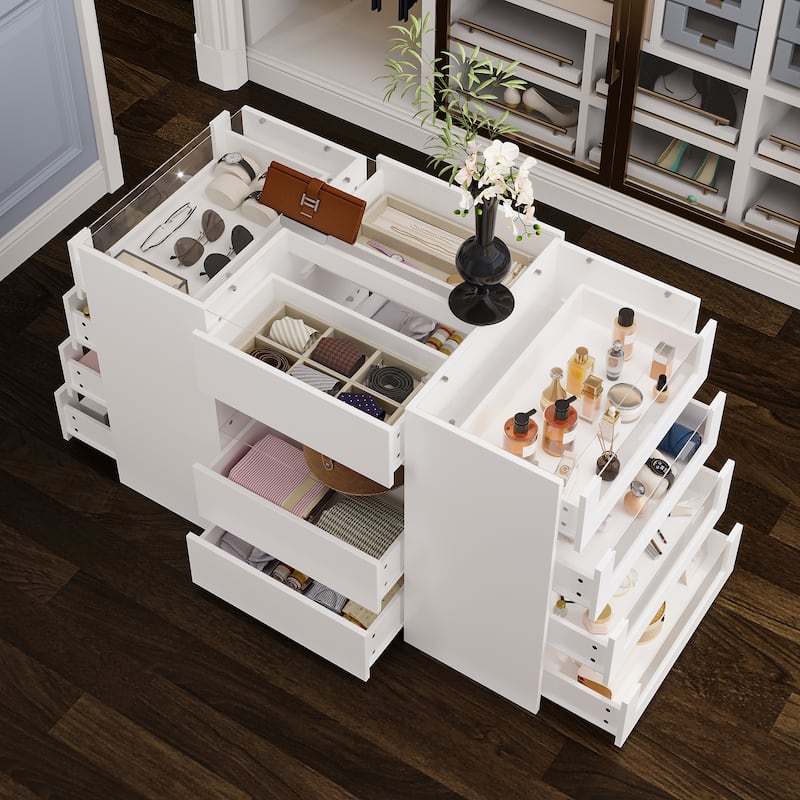 Display Dresser Cabinet Island Closet Organizer with Glass Top & Drawers