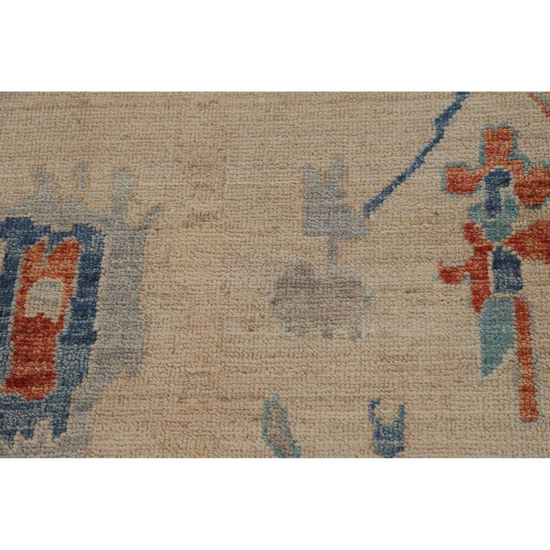 Hand Knotted Oriental 100% Wool Carpet Transitional All-Over Beige & Ivories Oushak Area Rug - 9' 0'' X 5' 11''