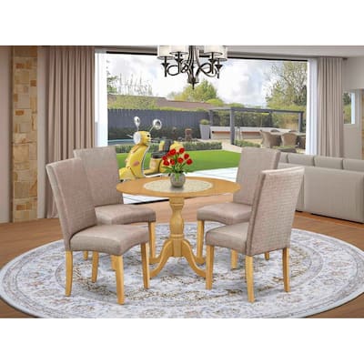 HomeStock 5-Piece Natural Oak Finish Solid Wood Top Dining table with 4-Chairs