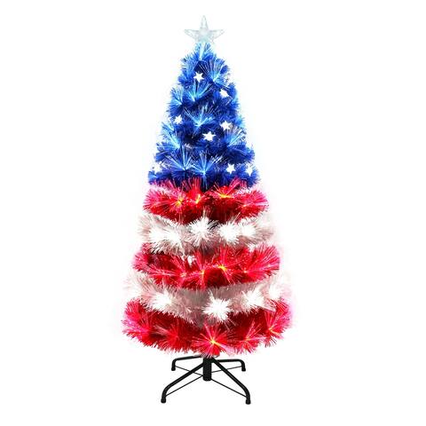Puleo International Pre-Lit 4' Fiber Optic Patriotic Artificial Christmas Tree, Red/White/Blue