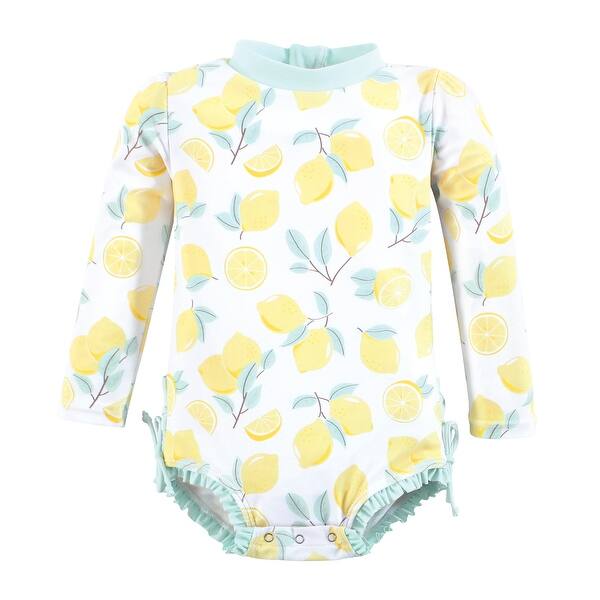 slide 1 of 1, Hudson Baby Girls Rashguard Baby Swimsuit, Mint Lemons 12-18 Months - Mint Lemons Baby