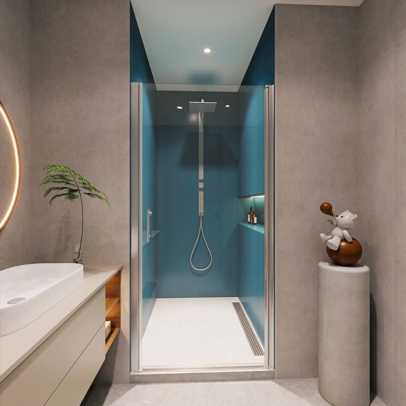 Pivot shower door, open outside, with 1/4" tempered glass