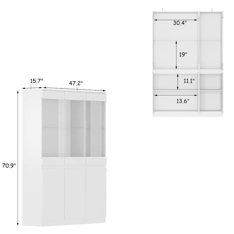 Large 3-LED Light Cabinets,Display Cabinet with Tempered Glass doors - 47.2"W x 70.9"H