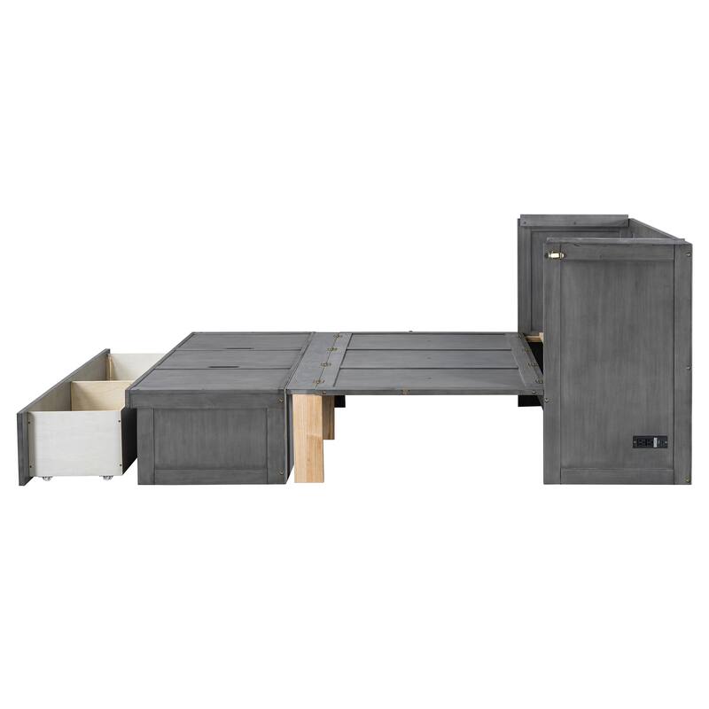 Space-Saving Design Murphy Bed with USB Port and Large Drawer for Bedroom