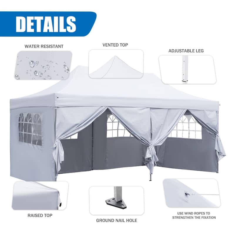 Zenova 10'x20' Pop up Canopy Tents with 6 Sidewalls Portable Folding Outdoor Gazebo Tent for Wedding Party