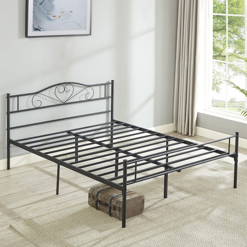 VECELO Metal Platform Bed Frame with Headboard & Footboard, Steel Slats Mattress Foundation, No Box Spring Needed