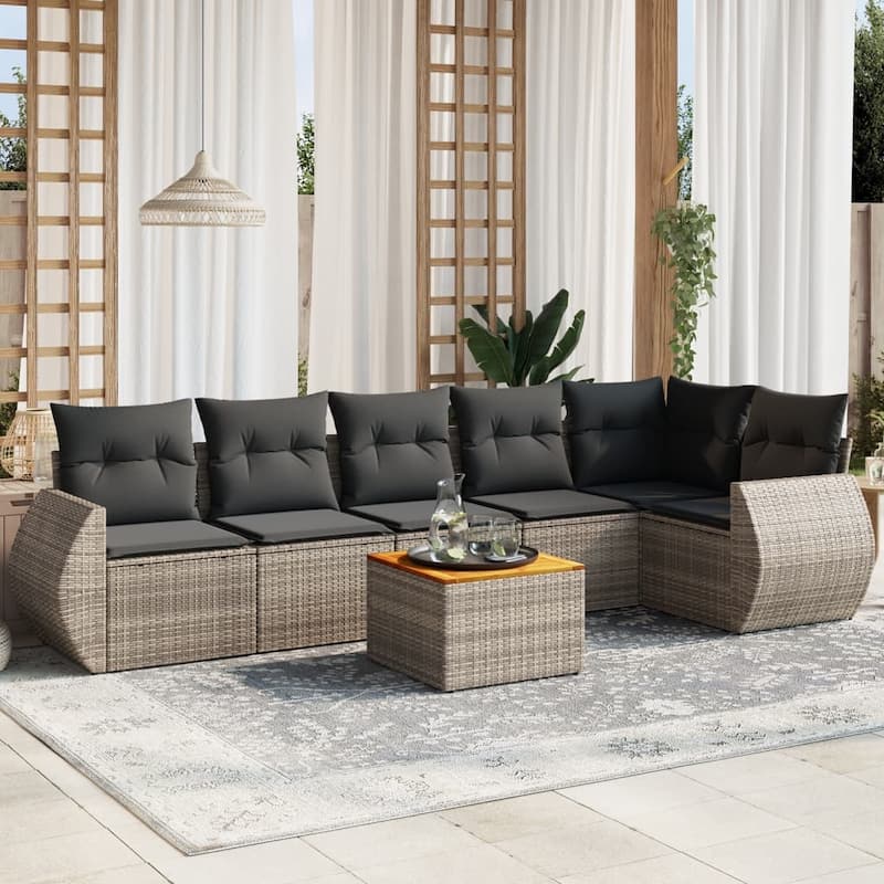 vidaXL Patio Sofa Set with Cushions Outdoor Furniture 7 Piece Poly Rattan - Grey