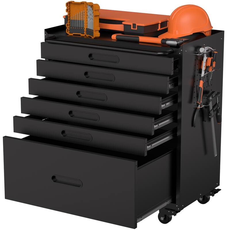 34.3" Rolling Tool Chest with 6 Drawers Mobile Garage Cabinet Organizer, All-Drawer Design for Small Parts & Tools