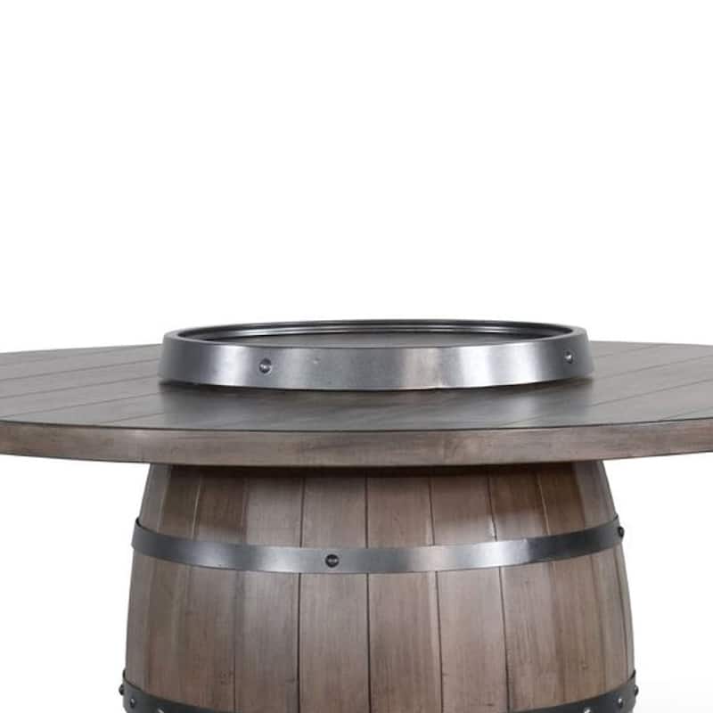 Yael Counter Height Pub Bar Table, Wine Barrel Base, Lazy Susan Top, Brown