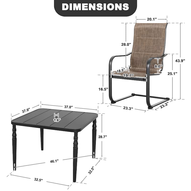 5-Piece Patio Outdoor Textilene and Metal Dining Set with Umbrella Hole