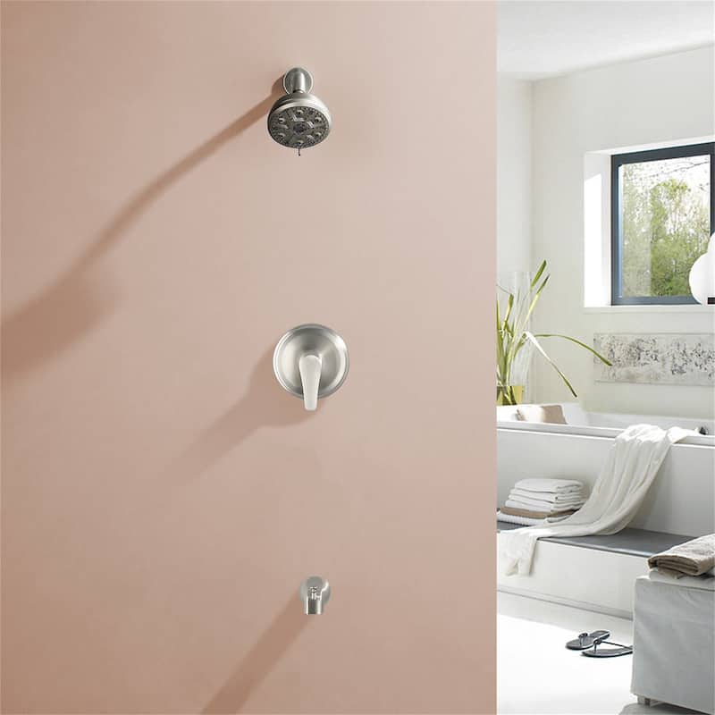 Wall Mount Tub and Shower Faucet Brushed Nickel Complete Pressure Balance Shower System Trim Kit Wth Rough-in Valve