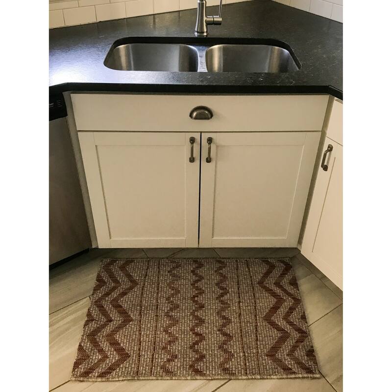 Sevita Sadie Bohemian Striped Beige/Red Durable Performance Indoor/Outdoor Area Rug