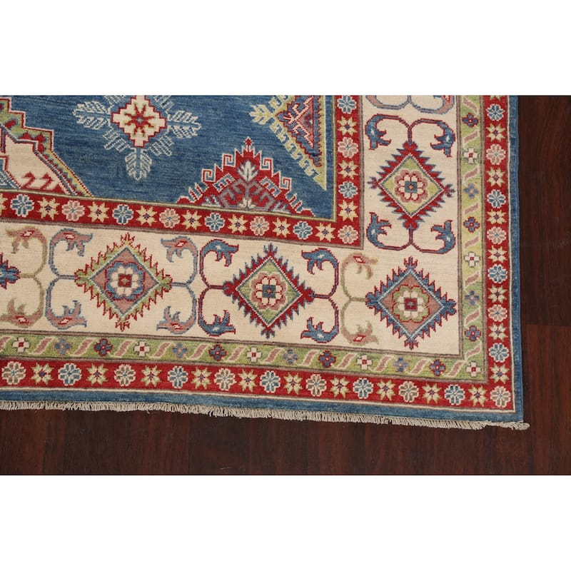 Traditional Geometric Kazak Oriental Wool Area Rug Hand-knotted Carpet - 7'11" x 9'11"