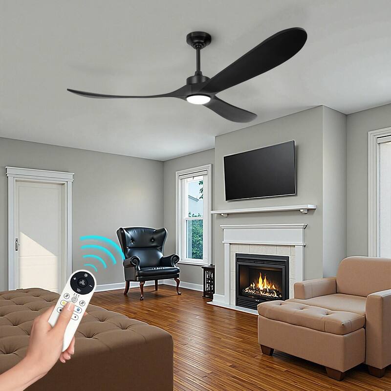 Indoor/Outdoor Ceiling Fan with Remote Control, 3-Blades Solid Wood Ceiling Fan for Bedroom Living Room