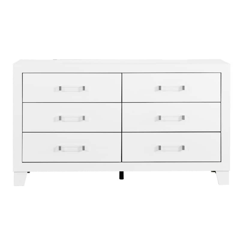 HomeRoots 58" White Wood Six Drawer Double Dresser