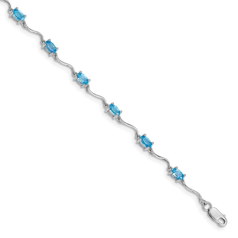 Curata 925 Sterling Silver Polished Lobster Claw Closure Blue Topaz Bracelet