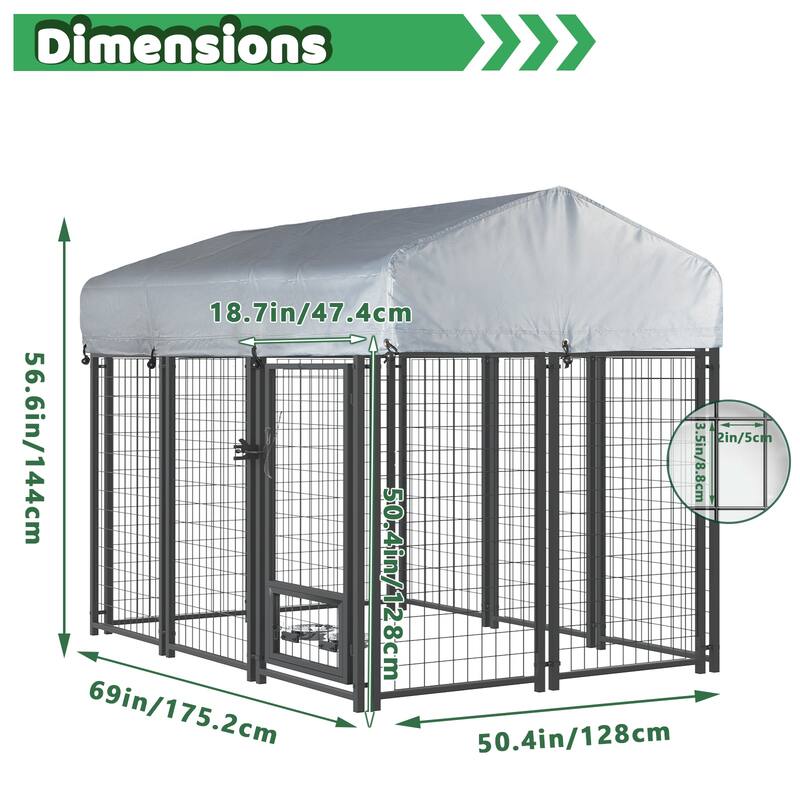 BOSSIN Large Outdoor Dog Kennel Galvanized Steel Fence with UV-Resistant Oxford Cloth Roof & Secure Lock