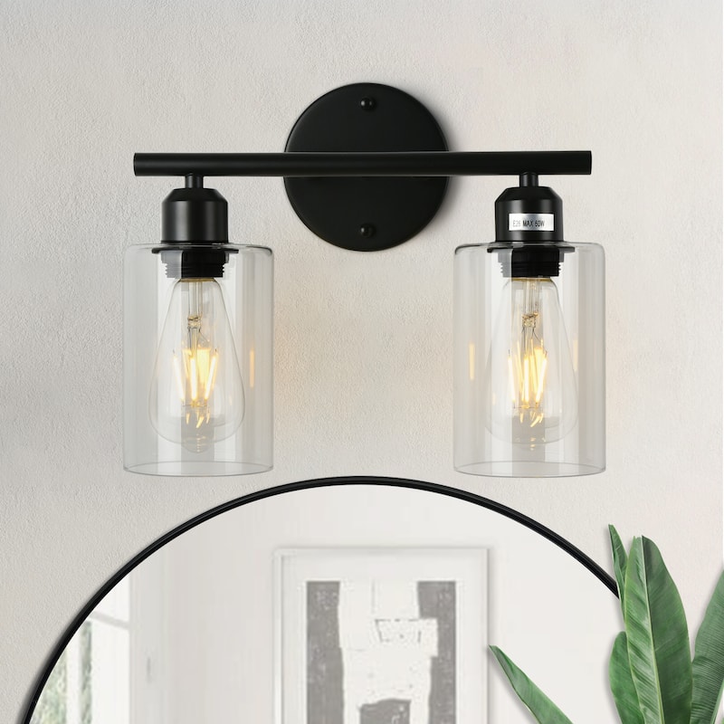 Starsky 2-Light 13inch Modern Bathroom Vanity Light Wall Sconces with Cylinder Glass Shade