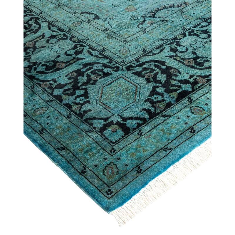 Overton Hand Knotted Wool Vintage Inspired Modern Contemporary Overdyed Blue Area Rug - 9' 0" x 12' 0"