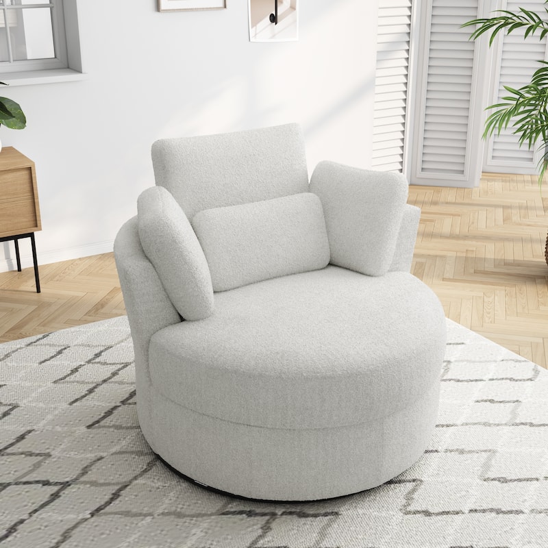 Upholstered Swivel Accent Chair with Wooden Tray Storage Ottoman
