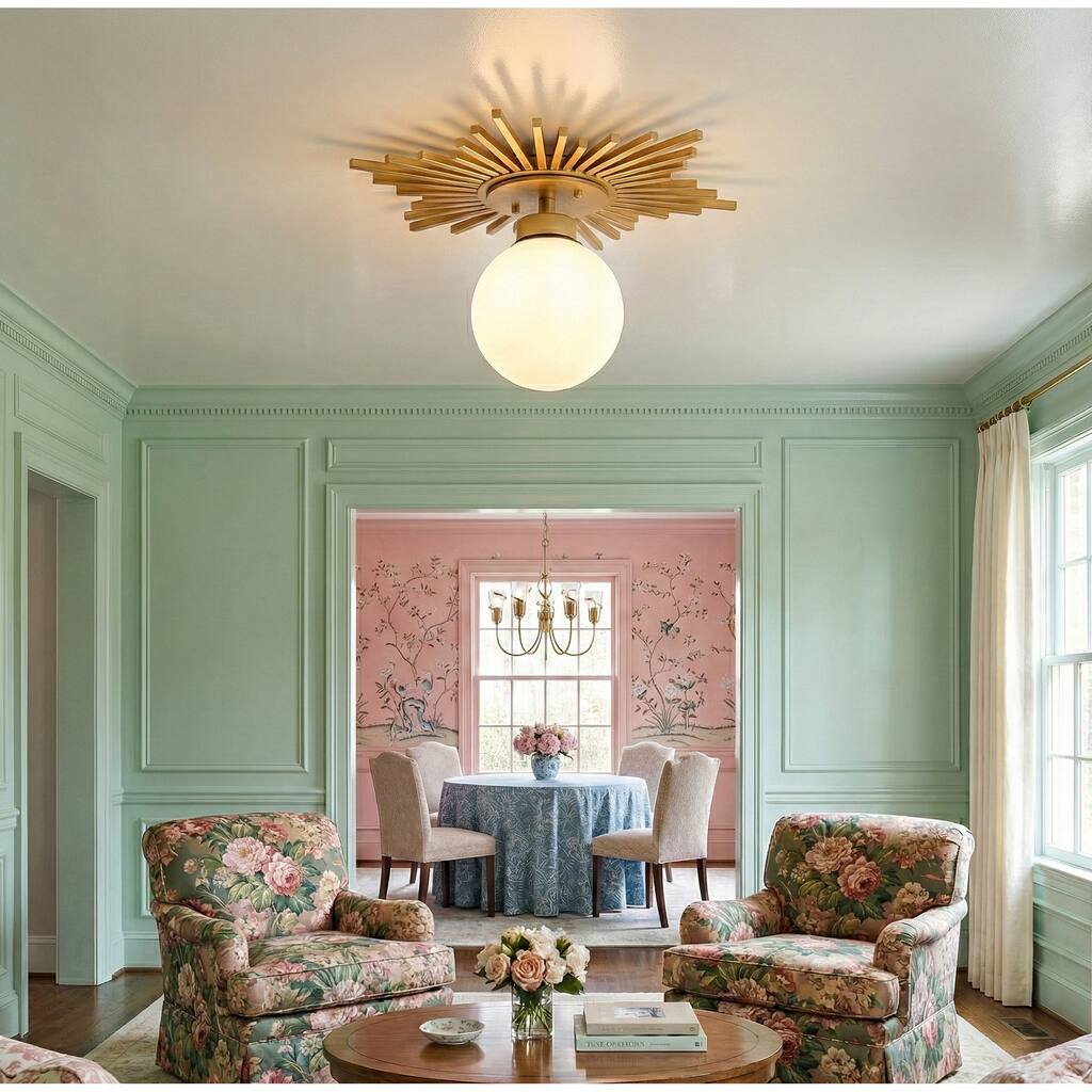 18" Modern Brass 1-Light Glass Globe Semi Flush Mount Ceiling Light