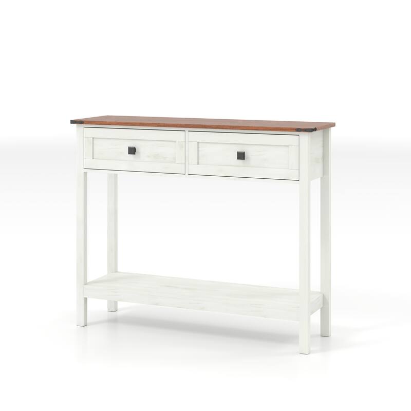 Homy Casa Farmhouse Console Table with 2 Drawers & Bottom Shelf