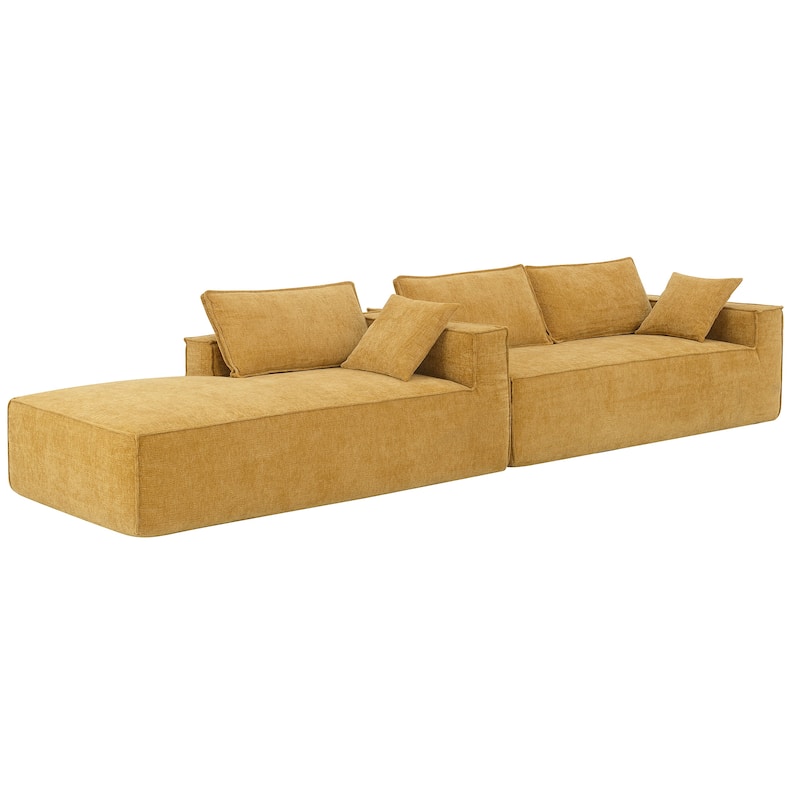 111.5" L-Shaped 4-Seater Modular Sofa with Chaise, 2 Pillows, Wrinkle-Resistant Chenille, and All-Sponge Construction