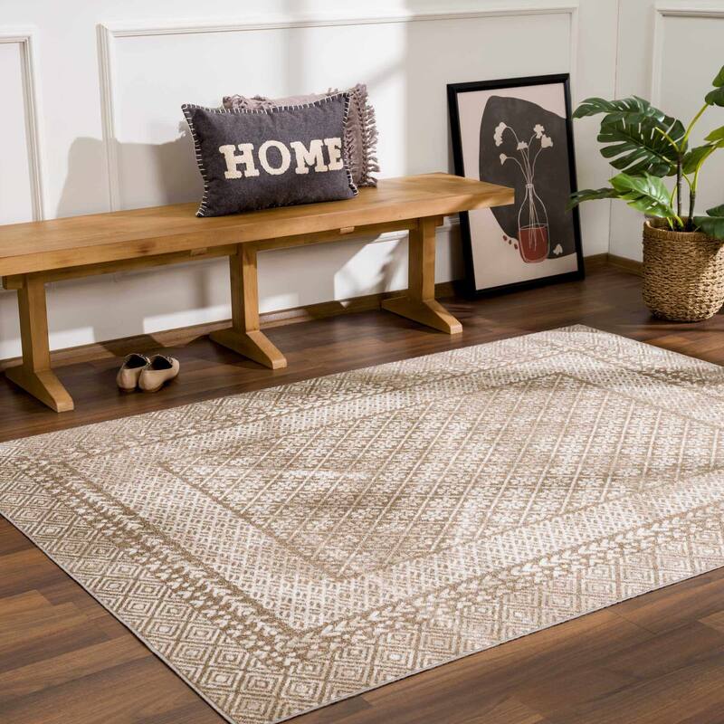 Hauteloom Caditaan Living Room, Bedroom Machine Washable Area Rug - Dark Red, Peach, Cream - 5'3" x 7' - 5'3" x 7'