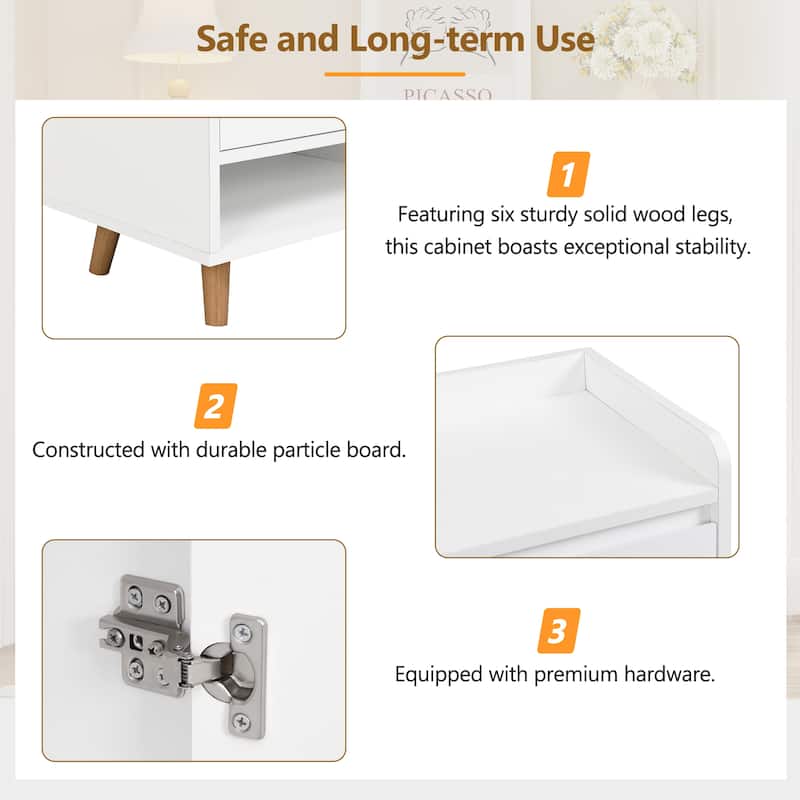 Modern Shoe Cabinet Organizer with Adjustable Shelves, Drawer & Beveled Handle Doors
