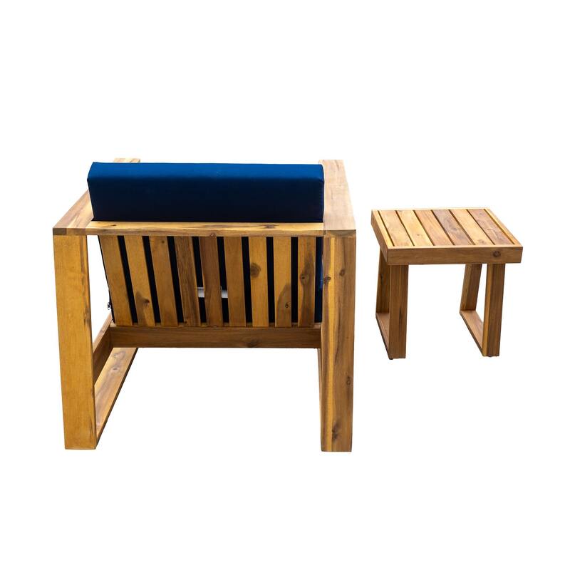 3-Piece Outdoor Acacia Wood Lounge Set with Chair, Ottoman, and Side Table